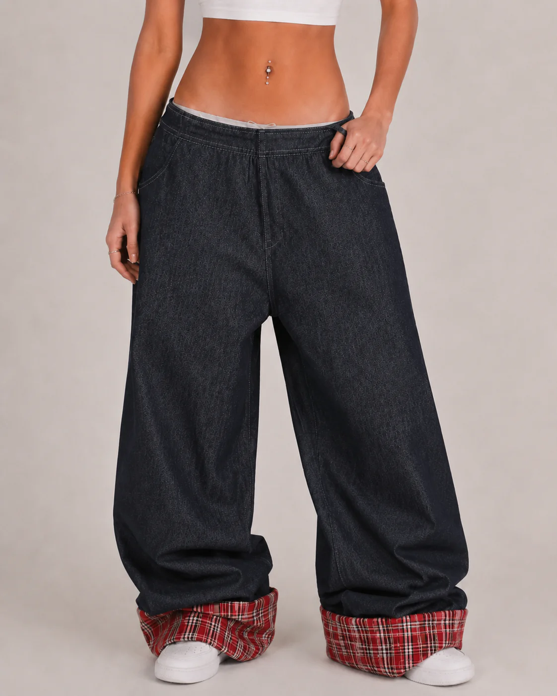 Plaid patchwork jeans - Image 3