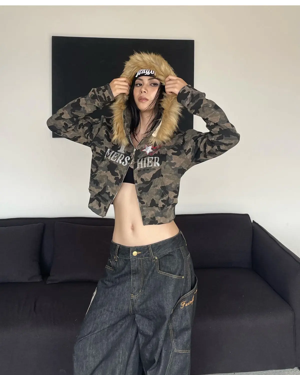 Camo Crop Hoodie – Women's Hoodies & Sweatshirts - Image 3