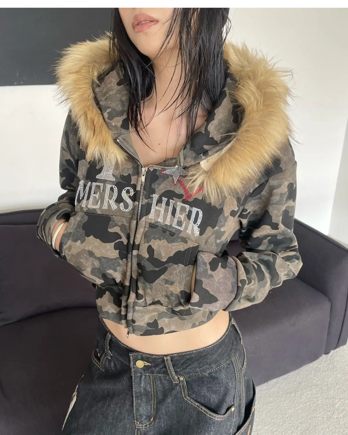 Camo Crop Hoodie – Women's Hoodies & Sweatshirts - Image 7