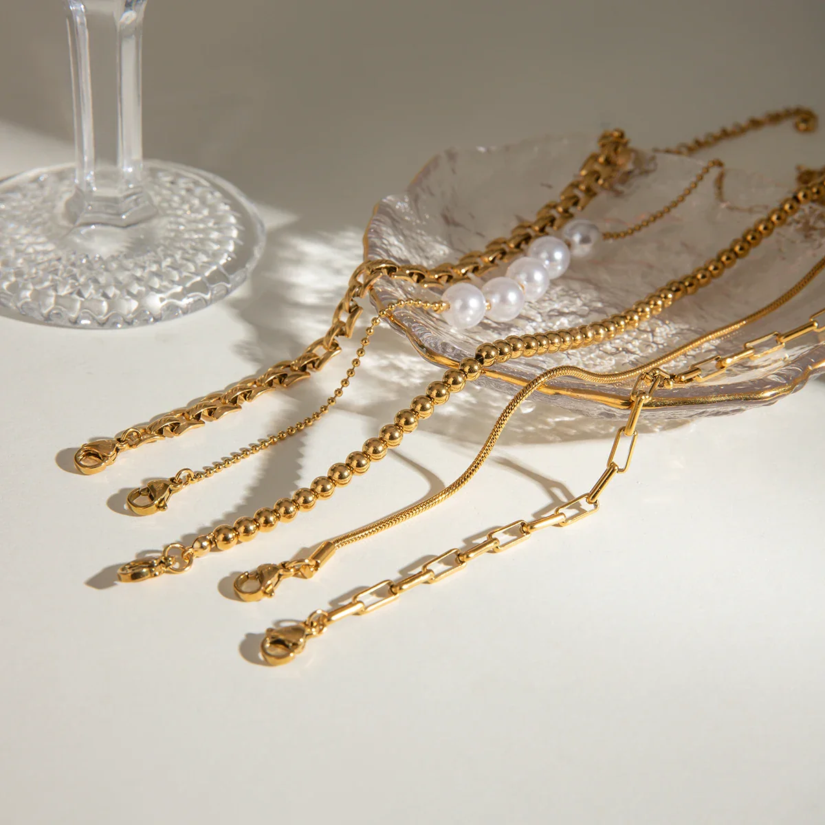 Stainless Steel Pearl Snake Chain Bracelet – Women's Bracelets - Image 6