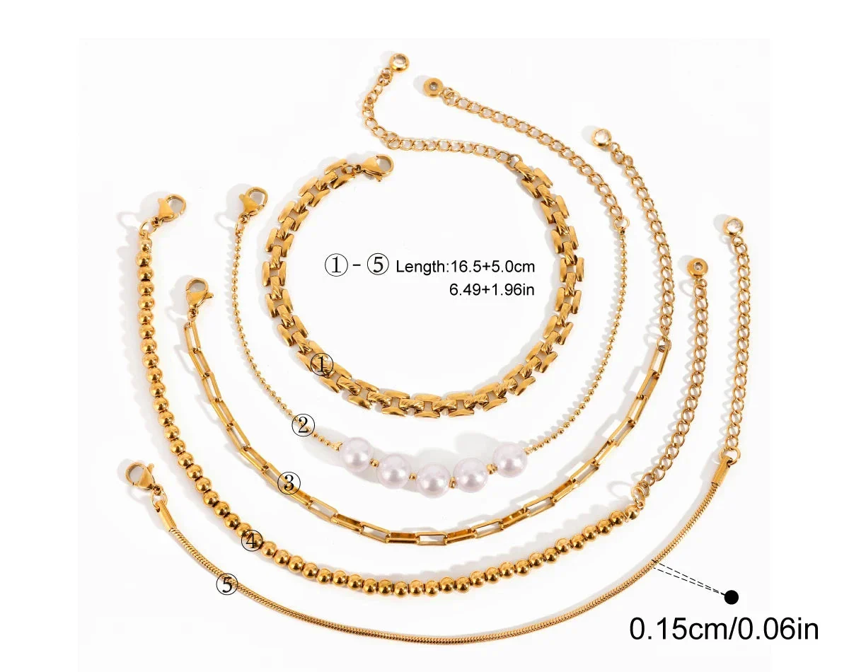 Stainless Steel Pearl Snake Chain Bracelet – Women's Bracelets - Image 7