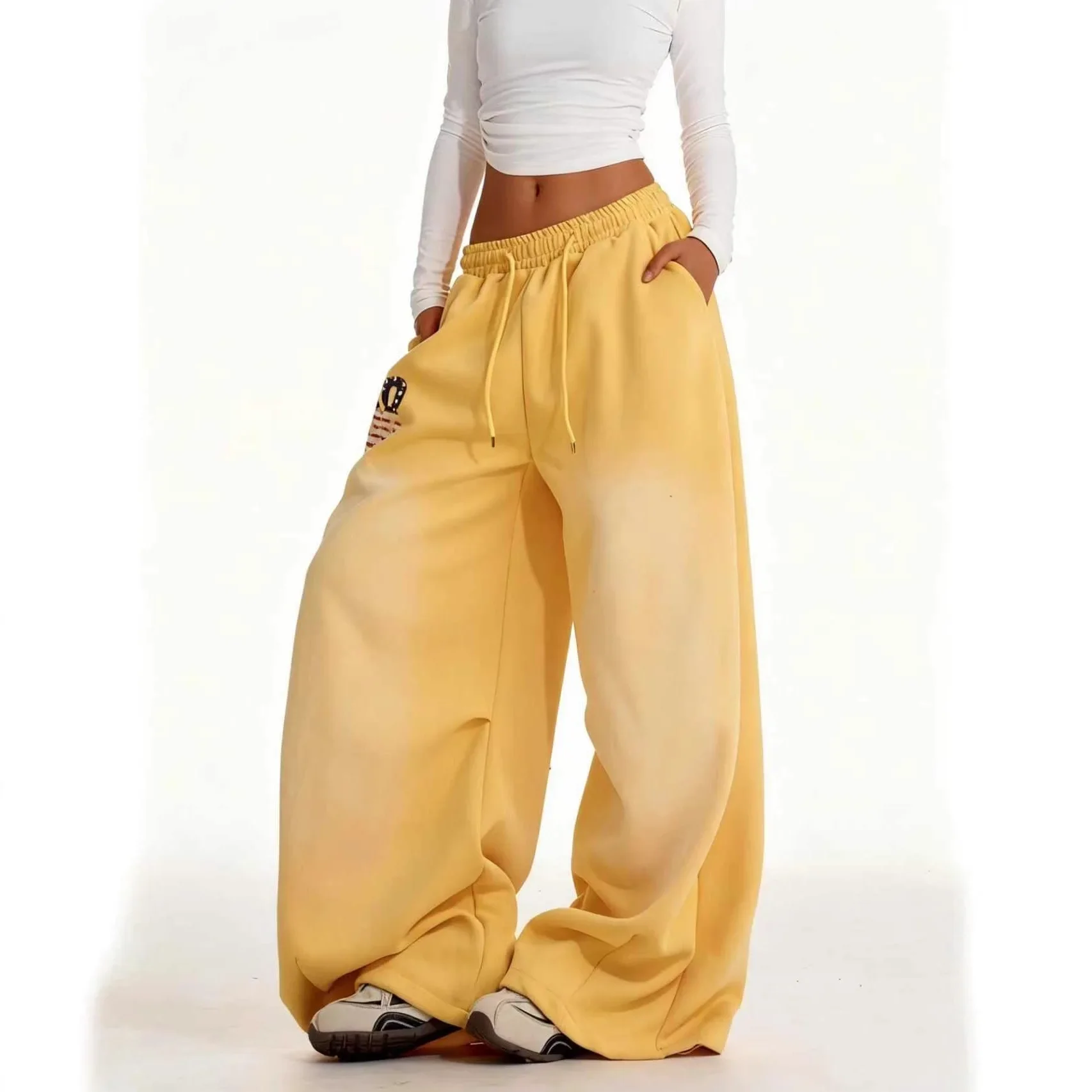 Retro Yellow Casual Sweatpants – Women's Trousers & Joggers - Image 2
