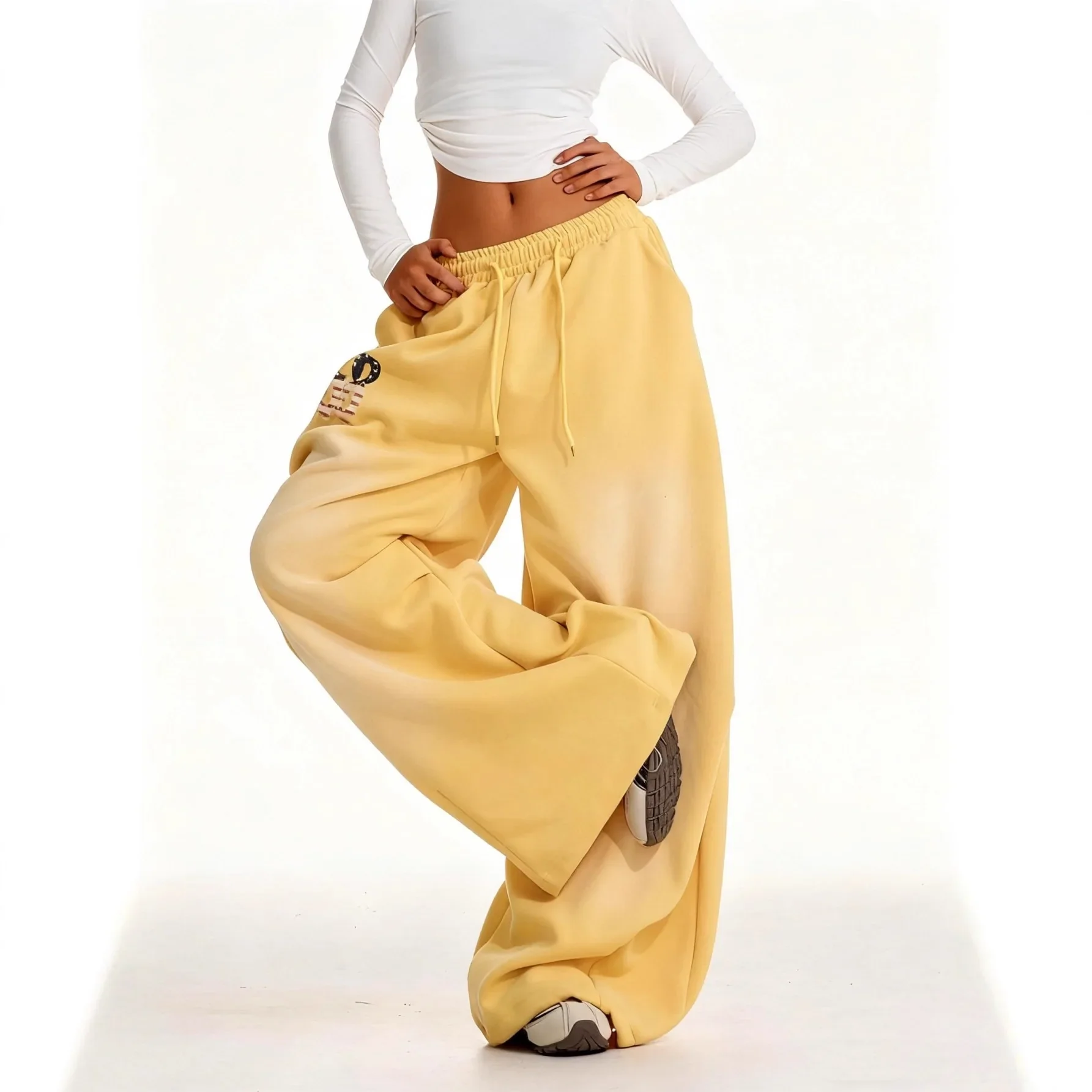 Retro Yellow Casual Sweatpants – Women's Trousers & Joggers - Image 4