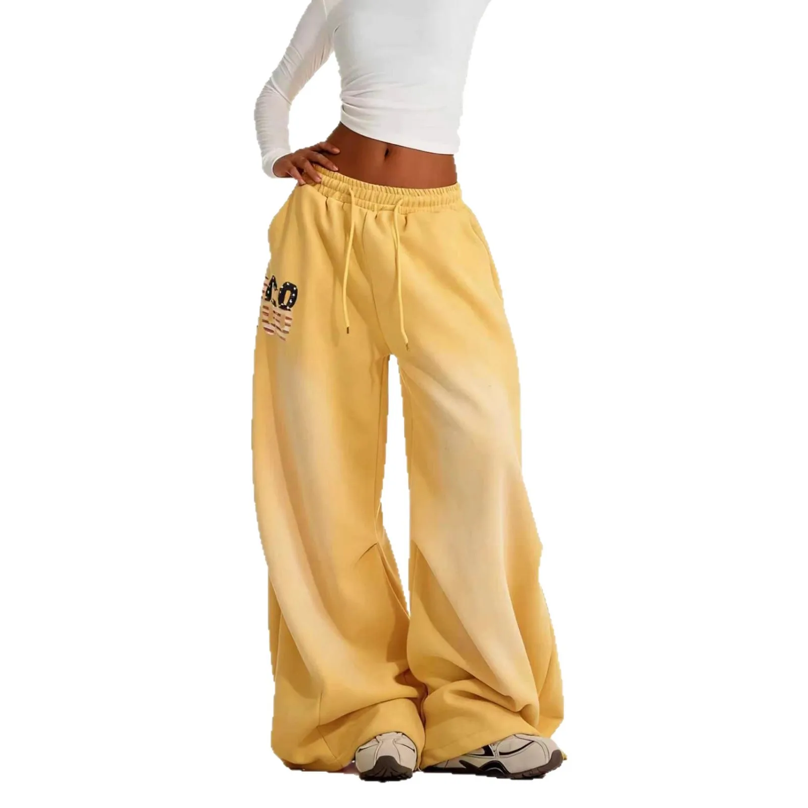 Retro Yellow Casual Sweatpants – Women's Trousers & Joggers - Image 5