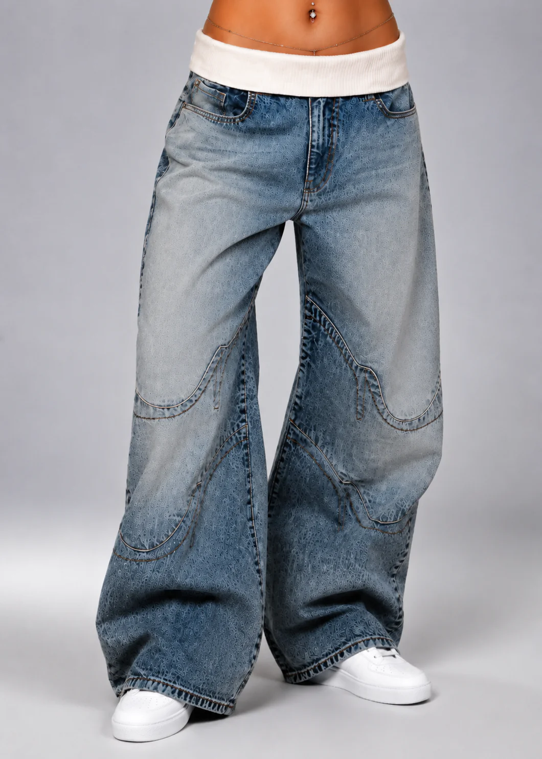 Fold Over Denim Pants – Women's Jeans - Image 4