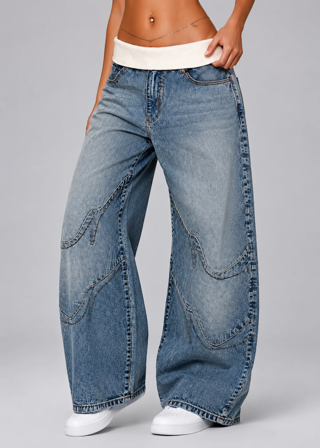 Fold Over Denim Pants – Women's Jeans - Image 5