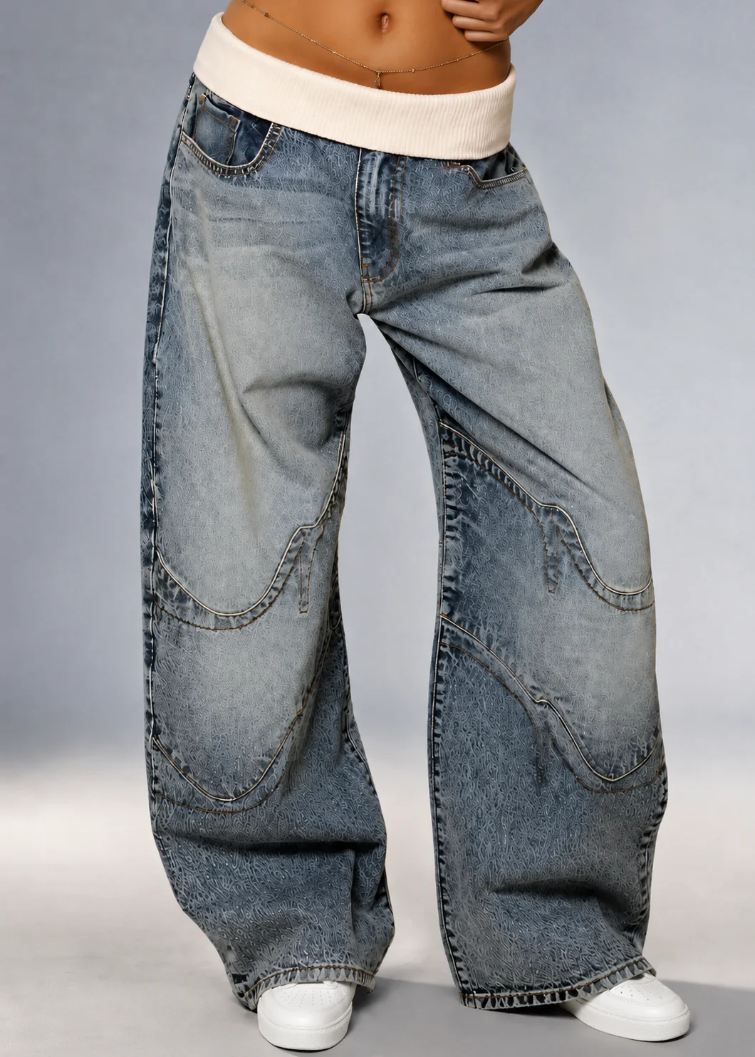 Fold Over Denim Pants – Women's Jeans - Image 7