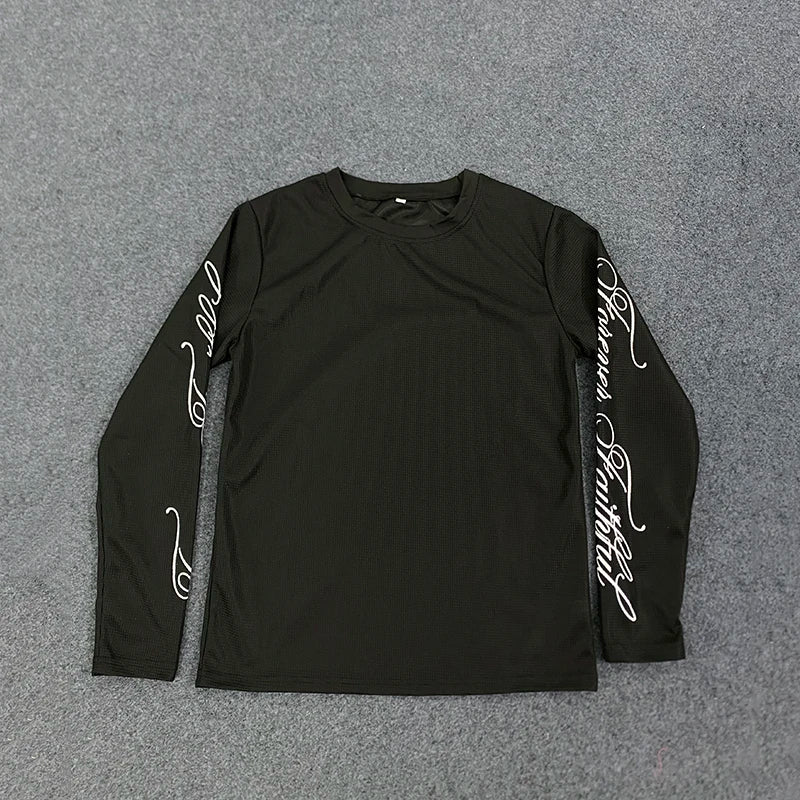 Lettered Print Long Sleeve Top – Women's Tops - Image 4