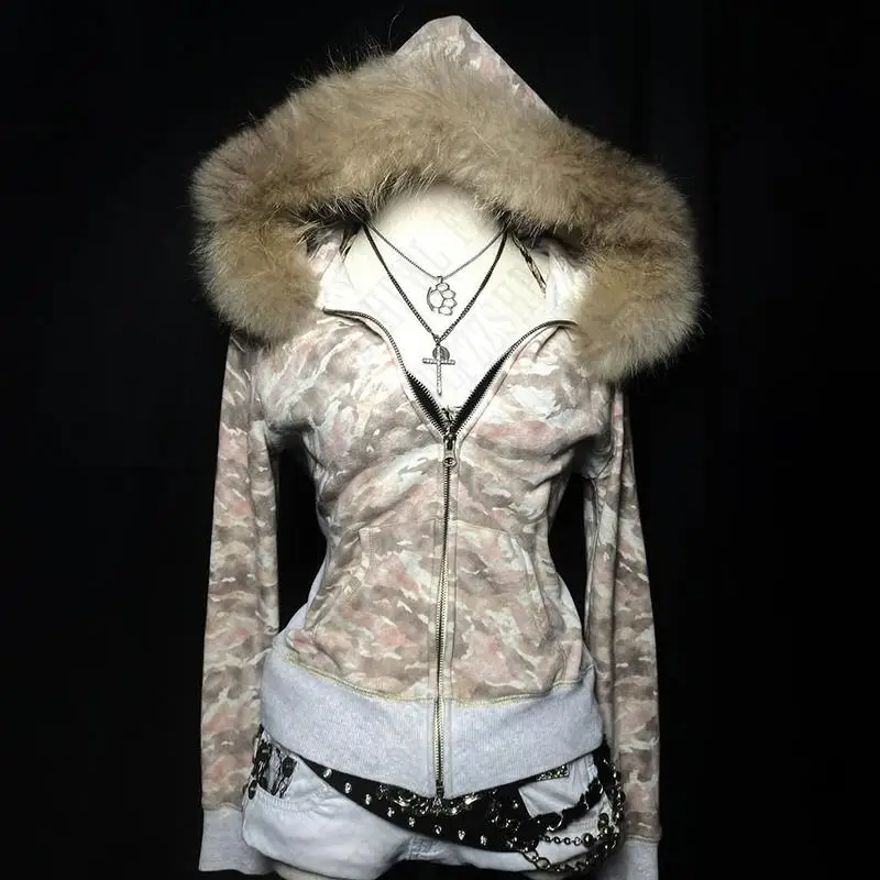 Faux Fur Collar Camouflage Jacket – Women's Jackets - Image 4