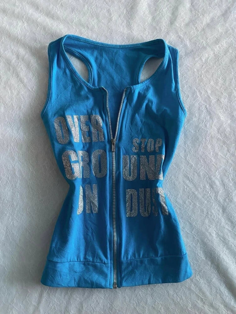 Y2K Zip Graphic Tank Top – Women's Tops
