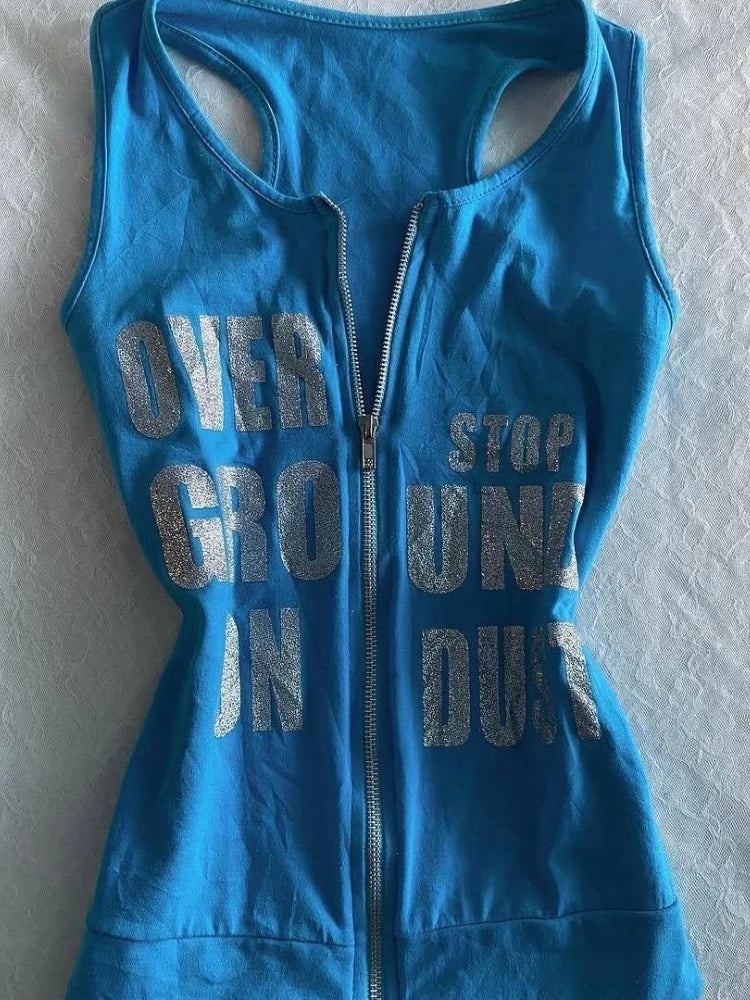 Y2K Zip Graphic Tank Top – Women's Tops - Image 3