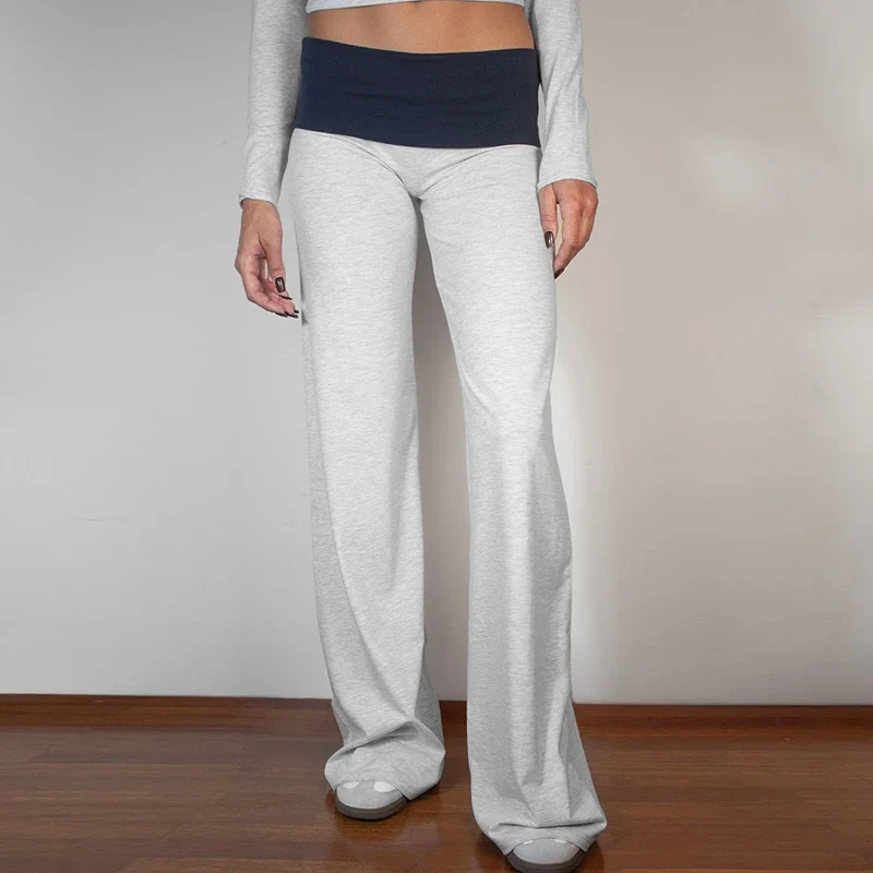Patchwork Low Waisted Fold Over Pants – Women's Trousers & Joggers - Image 6