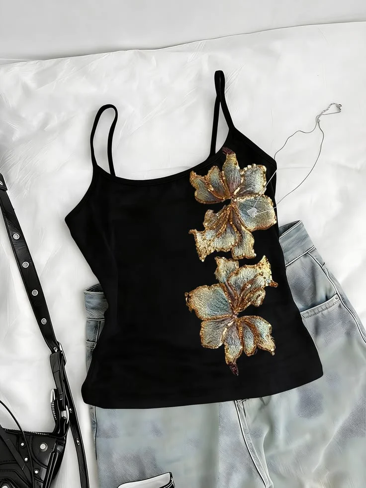 Gold Leaf Black Top – Women's Tops - Image 5